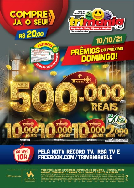 Trimania vai sortear prêmio de R$ 500 mil 